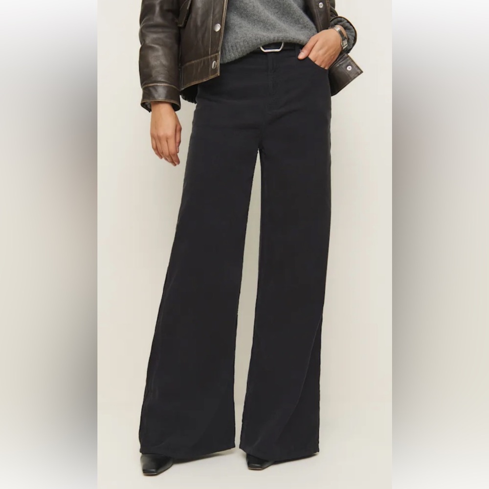 NWT Reformation Black Eden Wide Leg Organic Cotton Corduroy Pants Size 28